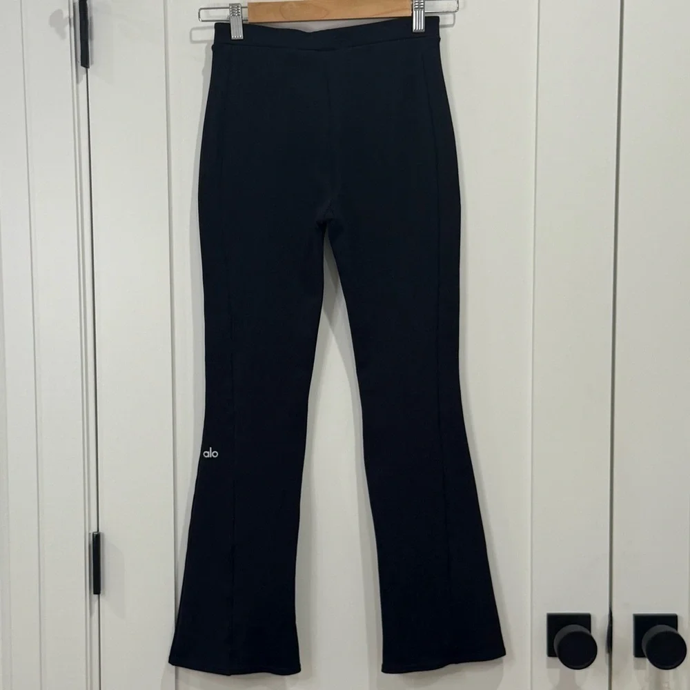 Alo Yoga Zip It Flare Leggings Pants High Waisted Black Small Paneled Athleisure
